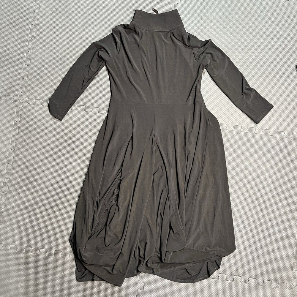 IC Collection Black Avant Garde Zip Front Ruched Bubble Hem Dress Sm Gold Specs - Picture 3 of 15